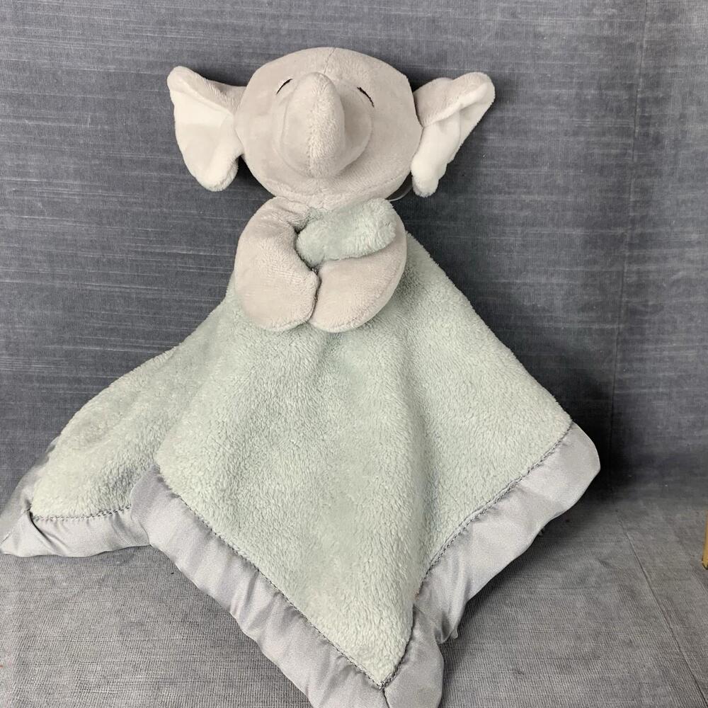 Carters Elephant Gray Plush Lovey Security Blanket Satin Trim 14” Blankie
